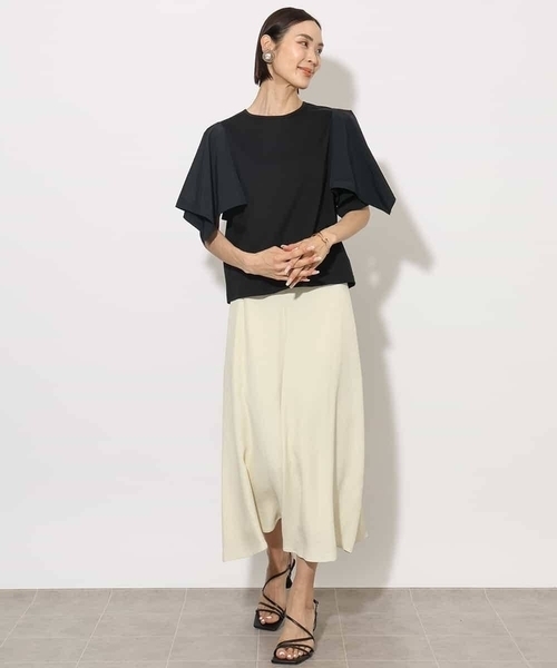 MICHEL KLEIN（ミッシェル・クラン）の「[接触冷感]異素材スリーブカットソー（Tシャツ/カットソー・レディース・ダークインディゴブルー/ホワイト/ブラック・38）」の20枚目の写真