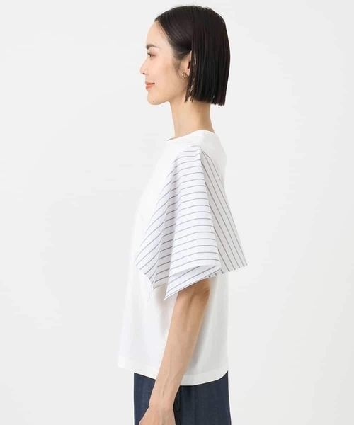 MICHEL KLEIN（ミッシェル・クラン）の「[接触冷感]異素材スリーブカットソー（Tシャツ/カットソー・レディース・ダークインディゴブルー/ホワイト/ブラック・38）」の22枚目の写真