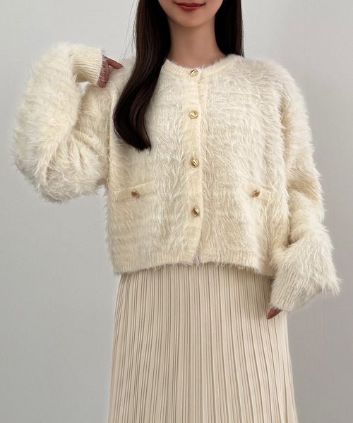 23AW FRAMeWORK シャギーニットカーディガン 金ボタン ホワイト 23AW FRAMeWORK シャギーニットカーディガン 金ボタン ホワイト