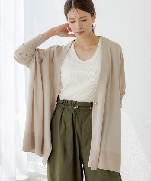 Elura（エルーラ）の「UVカットガウンカーディガン/495594（カーディガン/ボレロ・レディース・ブラック/グレイッシュベージュ/グリーン系その他/ホワイト/イエロー/ダークブラウン・FREE）」の4枚目の写真