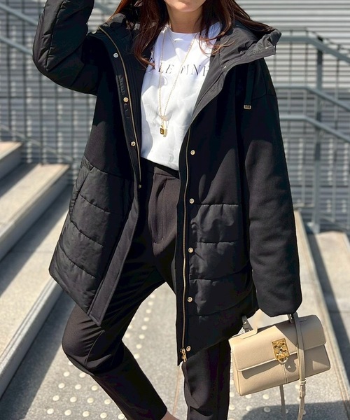 【新品タグ付き】麻混ライン切り替えコート 美シルエット3wayキルティングフードコート Emma Taylor