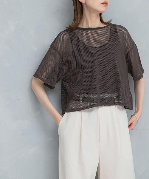 URBAN RESEARCH ROSSO WOMEN(アーバンリサーチ ロッソ)の「レイヤードメッシュカットソー(Tシャツ/カットソー・レディース・モカ/ブラック・FREE)」の3枚目の写真