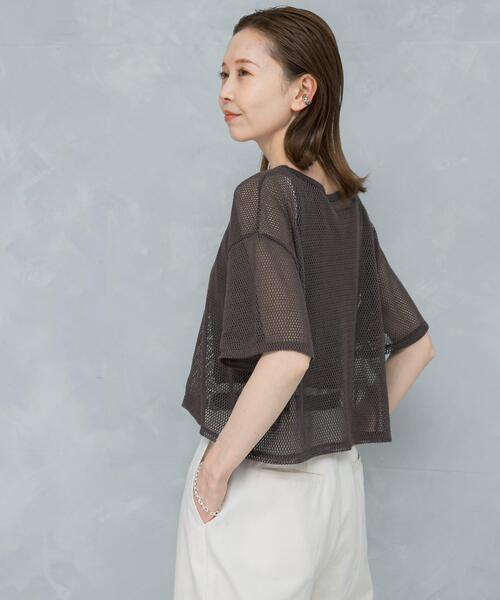 URBAN RESEARCH ROSSO WOMEN(アーバンリサーチ ロッソ)の「レイヤードメッシュカットソー(Tシャツ/カットソー・レディース・モカ/ブラック・FREE)」の4枚目の写真