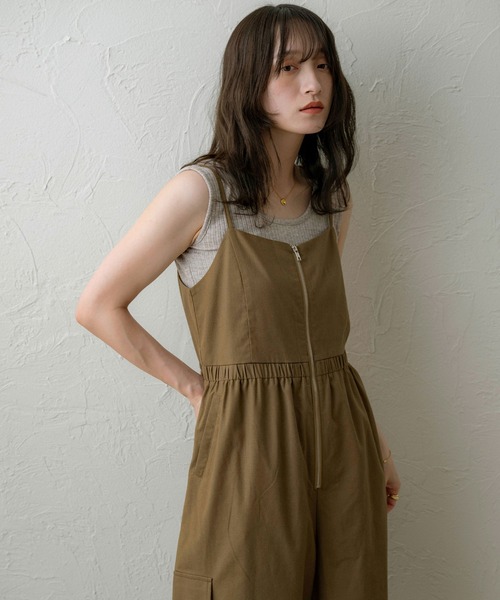 NOAHL(ノアル)の「【NOAHL】ジップデザインリネンサロペット(サロペット/オーバーオール・レディース・ブラック/アイボリー/ブラウン・FREE)」の1枚目の写真