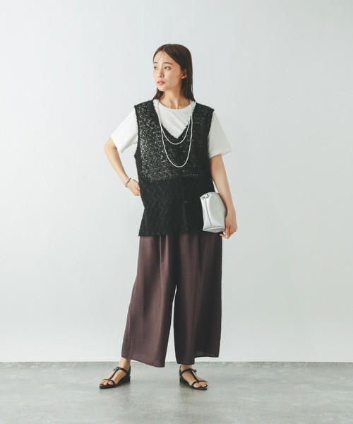 GLOBAL WORK（グローバルワーク）の「ギャザーフレアワイドパンツ/575808（その他パンツ・レディース・スミクロ/ブラウン/ブルー・MEDIUM/SMALL/LARGE）」の9枚目の写真