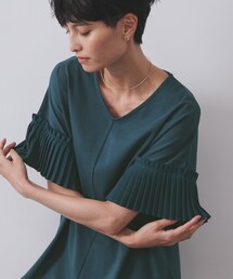 OPAQUE.CLIP | プリーツスリーブドッキングトップス【洗濯機洗い可】(Tシャツ/カットソー)