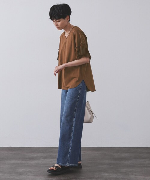 OPAQUE.CLIP（オペークドットクリップ）の「プリーツスリーブドッキングトップス【洗濯機洗い可】（Tシャツ/カットソー・レディース・ホワイト/ブラック/モスグリーン/ブラウン系・40/38/42）」の19枚目の写真