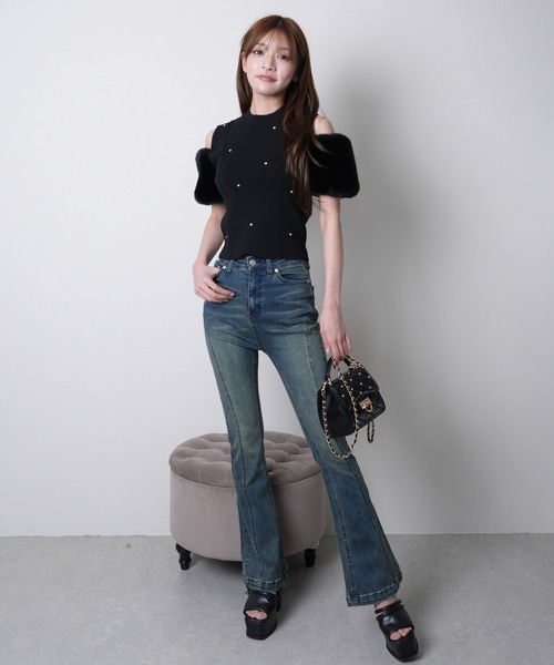 LIPSERVICE（リップサービス）の「シェーディングラインフレアデニムパンツ（デニムパンツ・レディース・インディゴブルー/ブラック/グレー・XS/S/M）」の5枚目の写真