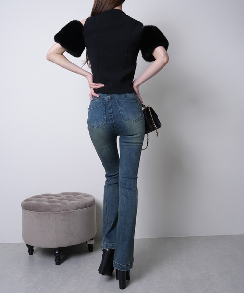 LIPSERVICE（リップサービス）の「シェーディングラインフレアデニムパンツ（デニムパンツ・レディース・インディゴブルー/ブラック/グレー・XS/S/M）」の9枚目の写真