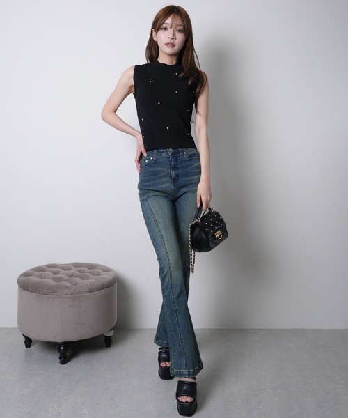 LIPSERVICE（リップサービス）の「シェーディングラインフレアデニムパンツ（デニムパンツ・レディース・インディゴブルー/ブラック/グレー・XS/S/M）」の10枚目の写真