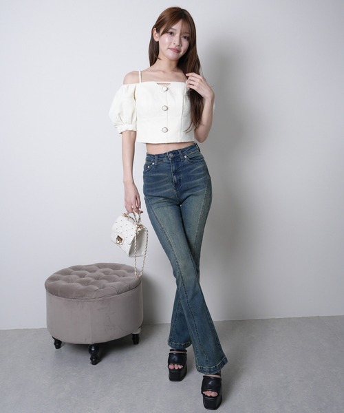 LIPSERVICE（リップサービス）の「シェーディングラインフレアデニムパンツ（デニムパンツ・レディース・インディゴブルー/ブラック/グレー・XS/S/M）」の11枚目の写真