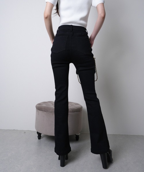 LIPSERVICE（リップサービス）の「シェーディングラインフレアデニムパンツ（デニムパンツ・レディース・インディゴブルー/ブラック/グレー・XS/S/M）」の16枚目の写真