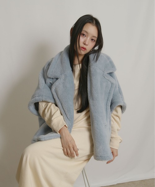 専用　Eimee Law フリースポンチョ・ケープコート グレー 在庫処分セール！送料無料！】レディース ポンチョ ケープ フェイク