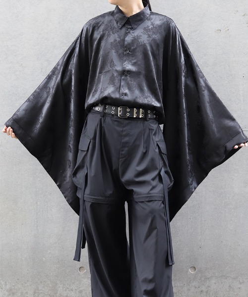 REZEN（リゼン）の「花柄ジャガード和袖シャツ（シャツ/ブラウス・メンズ・ターコイズブルー/ブラック/ライトグレー/ラベンダー・LARGE/MEDIUM）」の2枚目の写真