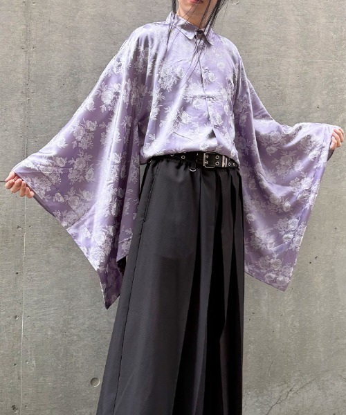 REZEN（リゼン）の「花柄ジャガード和袖シャツ（シャツ/ブラウス・メンズ・ターコイズブルー/ブラック/ライトグレー/ラベンダー・LARGE/MEDIUM）」の5枚目の写真