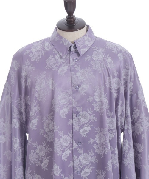 REZEN（リゼン）の「花柄ジャガード和袖シャツ（シャツ/ブラウス・メンズ・ターコイズブルー/ブラック/ライトグレー/ラベンダー・LARGE/MEDIUM）」の9枚目の写真