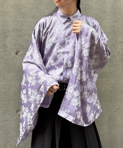 REZEN（リゼン）の「花柄ジャガード和袖シャツ（シャツ/ブラウス・メンズ・ターコイズブルー/ブラック/ライトグレー/ラベンダー・LARGE/MEDIUM）」の13枚目の写真