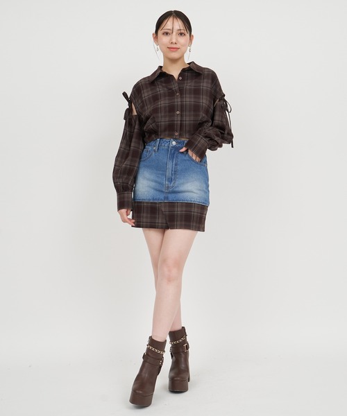 ROYAL PARTY(ロイヤルパーティー)の「チェック柄クロップドシャツ(シャツ/ブラウス・レディース・ブラウン/ネイビー/ブラック・FREE)」の14枚目の写真