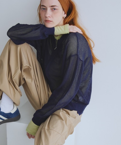 Auntie Rosa Holiday（アンティローザホリデー）の「メッシュニットブルゾンカーディガン（カーディガン/ボレロ・レディース・ネイビー/ブラック・FREE）」の2枚目の写真