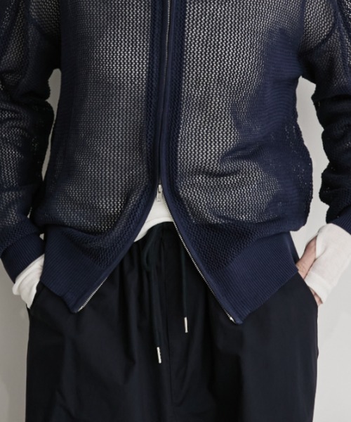 Auntie Rosa Holiday（アンティローザホリデー）の「メッシュニットブルゾンカーディガン（カーディガン/ボレロ・レディース・ネイビー/ブラック・FREE）」の3枚目の写真