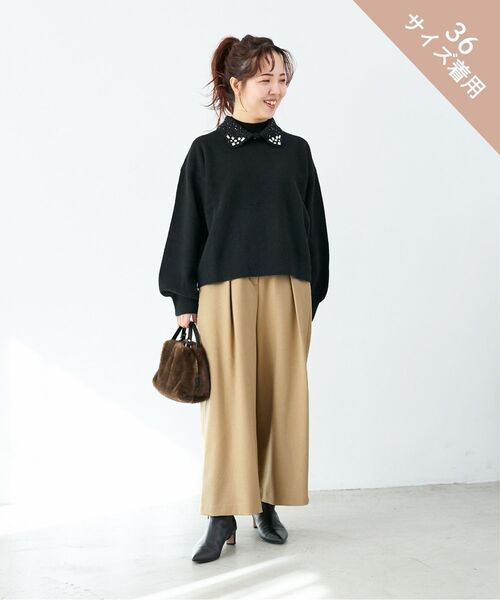 le.coeur blanc（ルクールブラン）の「ウールライクフロントタックワイドクロップドパンツ（その他パンツ・レディース・オフホワイト/ブラウン/ブラック/ベージュ・38/36）」の15枚目の写真