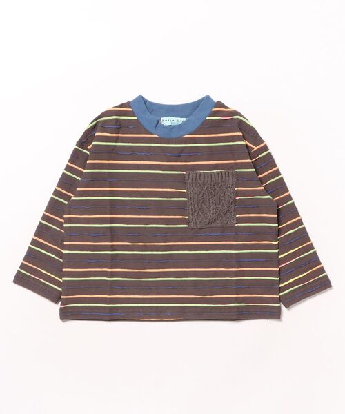 HAKKA KIDS（ハッカキッズ）の「マルチボーダー長袖Tシャツ（Tシャツ/カットソー・キッズ・オフホワイト/チャコール・100cm/120cm/130cm/110cm）」の2枚目の写真