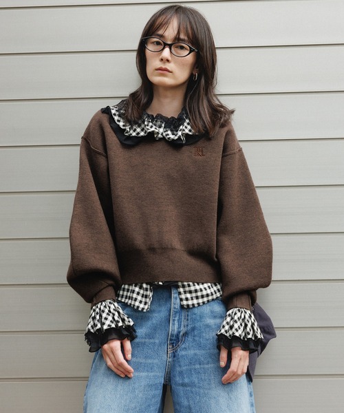 【ADAM ET ROPÉ】 サステナブル　ロゴパッチスウェットニット サステナブル】ロゴパッチスウェットニット（ニット/セーター）｜ADAM