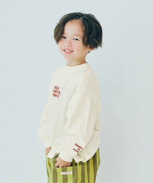 p.premier（ピードットプルミエ）の「【ジュニア対応】イロチ買いしたいナンバリングとロゴの長袖Tシャツ（Tシャツ/カットソー・キッズ・ブラウン/グリーン/グレー/オフホワイト/チャコール/イエロー・80/90/100/110/120/130/140）」の2枚目の写真