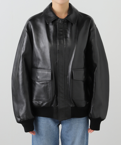 FRAMeWORK(フレームワーク)の「LOEFF/ロエフ LAMB LTR FLHT ジャケット(ライダースジャケット・レディース・ブラック・FREE)」の6枚目の写真