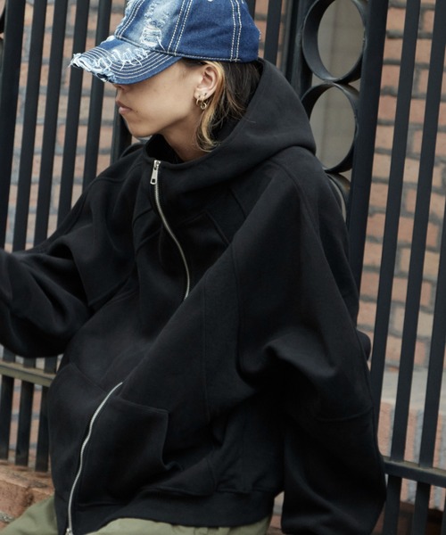 Theater code(シアターコード)の「High-Neck Zip-Up Hoodie/ハイネックジップパーカーメンズ(パーカー・メンズ・ブラック/グレー・L/M)」の2枚目の写真