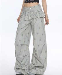 Achic（アシック）の「フリルベルト付き　スター柄ワイドパンツ（スウェットパンツ）」