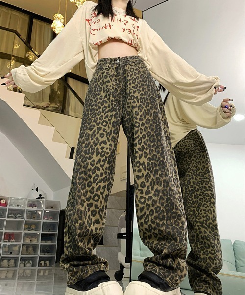 shyam inspiration（シャムインスピレーション）の「レオパード柄 ワイドジーンズ/デニム/ストレートパンツ（デニムパンツ・レディース・レオパード・L/M）」の10枚目の写真