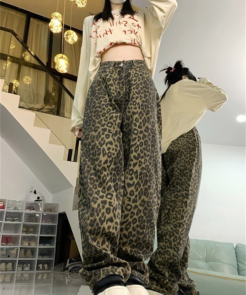 shyam inspiration（シャムインスピレーション）の「レオパード柄 ワイドジーンズ/デニム/ストレートパンツ（デニムパンツ・レディース・レオパード・L/M）」の19枚目の写真