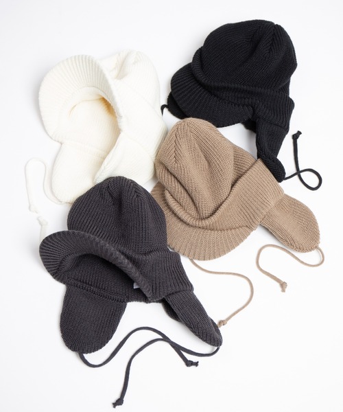 RACAL（ラカル）の「Ear Tab Round Visor Military Knit Cap / 耳たぶ付きバイザーニットキャップ（ニットキャップ/ビーニー・メンズ・ベージュ/ブラック/チャコールグレー/アイボリー・FREE）」の5枚目の写真