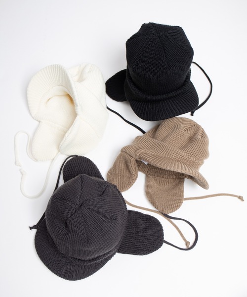 RACAL（ラカル）の「Ear Tab Round Visor Military Knit Cap / 耳たぶ付きバイザーニットキャップ（ニットキャップ/ビーニー・メンズ・ベージュ/ブラック/チャコールグレー/アイボリー・FREE）」の6枚目の写真