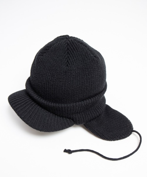 RACAL（ラカル）の「Ear Tab Round Visor Military Knit Cap / 耳たぶ付きバイザーニットキャップ（ニットキャップ/ビーニー・メンズ・ベージュ/ブラック/チャコールグレー/アイボリー・FREE）」の8枚目の写真