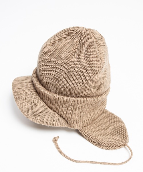 RACAL（ラカル）の「Ear Tab Round Visor Military Knit Cap / 耳たぶ付きバイザーニットキャップ（ニットキャップ/ビーニー・メンズ・ベージュ/ブラック/チャコールグレー/アイボリー・FREE）」の9枚目の写真