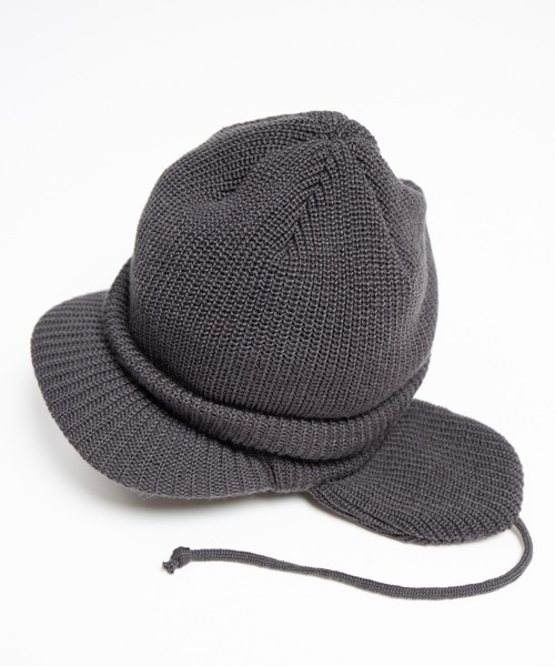 RACAL（ラカル）の「Ear Tab Round Visor Military Knit Cap / 耳たぶ付きバイザーニットキャップ（ニットキャップ/ビーニー・メンズ・ベージュ/ブラック/チャコールグレー/アイボリー・FREE）」の11枚目の写真