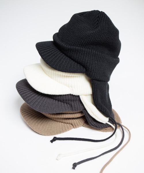 RACAL（ラカル）の「Ear Tab Round Visor Military Knit Cap / 耳たぶ付きバイザーニットキャップ（ニットキャップ/ビーニー・メンズ・ベージュ/ブラック/チャコールグレー/アイボリー・FREE）」の12枚目の写真