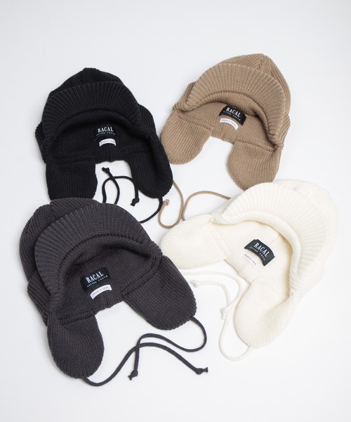 RACAL（ラカル）の「Ear Tab Round Visor Military Knit Cap / 耳たぶ付きバイザーニットキャップ（ニットキャップ/ビーニー・メンズ・ベージュ/ブラック/チャコールグレー/アイボリー・FREE）」の13枚目の写真