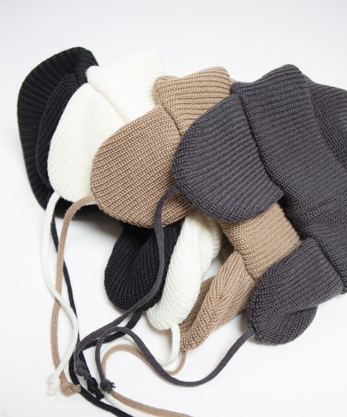 RACAL（ラカル）の「Ear Tab Round Visor Military Knit Cap / 耳たぶ付きバイザーニットキャップ（ニットキャップ/ビーニー・メンズ・ベージュ/ブラック/チャコールグレー/アイボリー・FREE）」の14枚目の写真