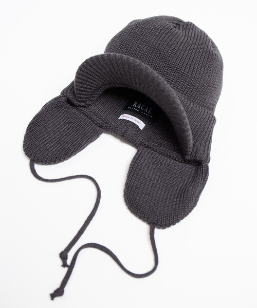 RACAL（ラカル）の「Ear Tab Round Visor Military Knit Cap / 耳たぶ付きバイザーニットキャップ（ニットキャップ/ビーニー・メンズ・ベージュ/ブラック/チャコールグレー/アイボリー・FREE）」の15枚目の写真