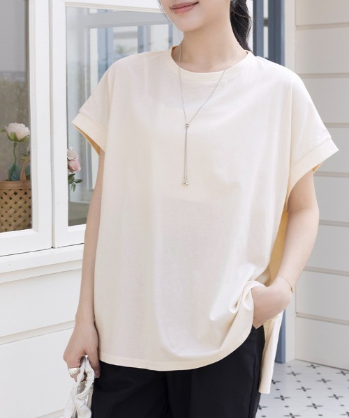 ONEP STAR（ワンピスター）の「サイドスリットラウンドネックカットソー（Tシャツ/カットソー・レディース・アイボリー/ブルー系その他/ブラック/チャコールグレー・MEDIUM）」の12枚目の写真
