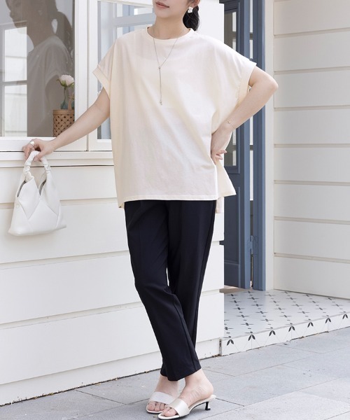 ONEP STAR（ワンピスター）の「サイドスリットラウンドネックカットソー（Tシャツ/カットソー・レディース・アイボリー/ブルー系その他/ブラック/チャコールグレー・MEDIUM）」の14枚目の写真