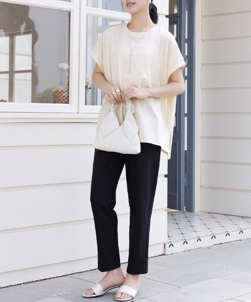 ONEP STAR（ワンピスター）の「サイドスリットラウンドネックカットソー（Tシャツ/カットソー・レディース・アイボリー/ブルー系その他/ブラック/チャコールグレー・MEDIUM）」の19枚目の写真