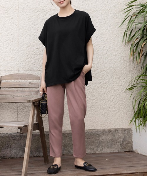 ONEP STAR（ワンピスター）の「サイドスリットラウンドネックカットソー（Tシャツ/カットソー・レディース・アイボリー/ブルー系その他/ブラック/チャコールグレー・MEDIUM）」の16枚目の写真