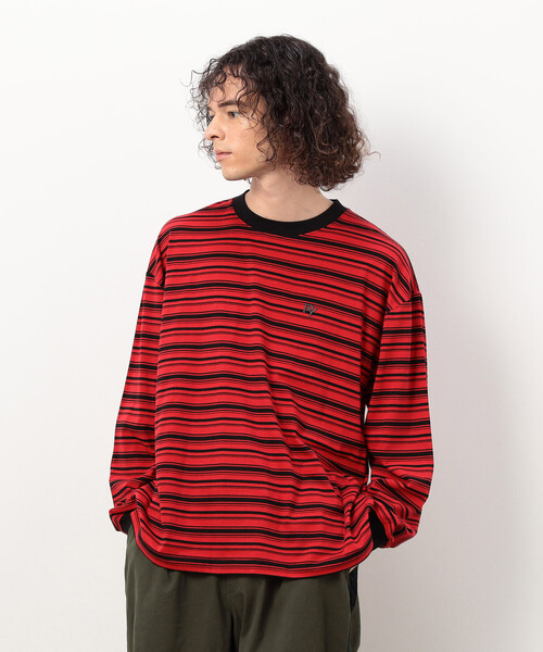 Purple&Yellow(パープルアンドイエロー)の「ランダムボーダー 長袖Tシャツ(Tシャツ/カットソー・メンズ・レッド/ホワイト/ブラウン・MEDIUM/LARGE/SMALL)」の3枚目の写真