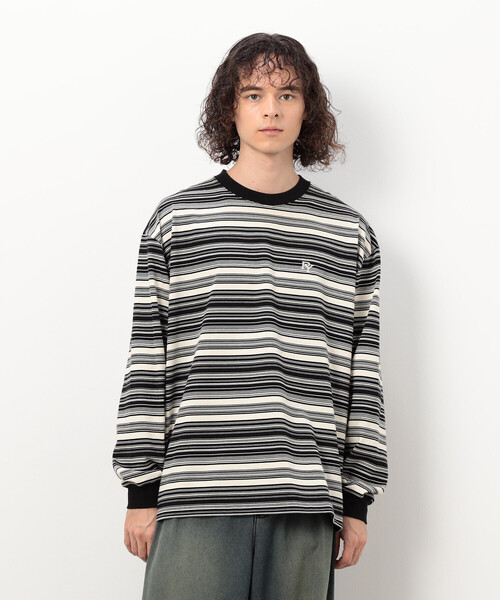 Purple&Yellow(パープルアンドイエロー)の「ランダムボーダー 長袖Tシャツ(Tシャツ/カットソー・メンズ・レッド/ホワイト/ブラウン・MEDIUM/LARGE/SMALL)」の6枚目の写真
