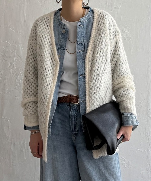 LBC（エルビーシー）の「フェザーメッシュカーディガン（カーディガン/ボレロ・レディース・オフホワイト/ブルー/ライトカーキ/チャコール・M）」の2枚目の写真