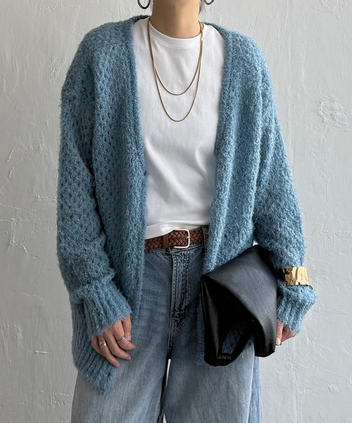 LBC（エルビーシー）の「フェザーメッシュカーディガン（カーディガン/ボレロ・レディース・オフホワイト/ブルー/ライトカーキ/チャコール・M）」の4枚目の写真